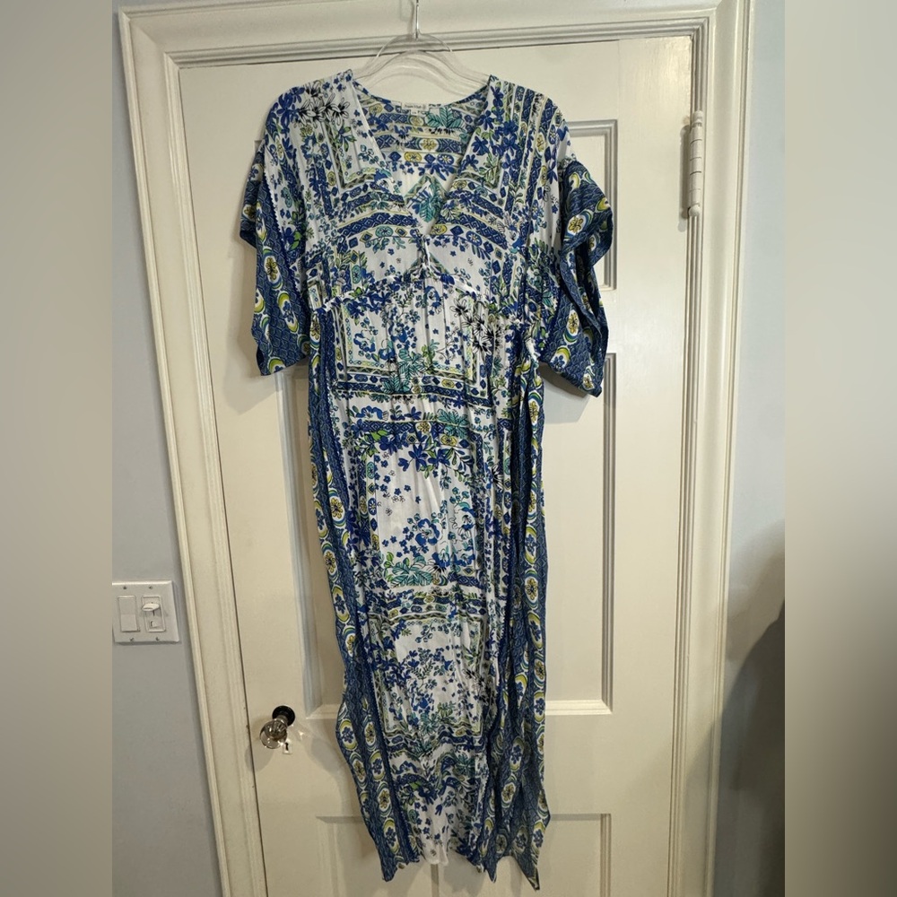 Poupette St. Barth Blue and Green Patterned Maxi Dress